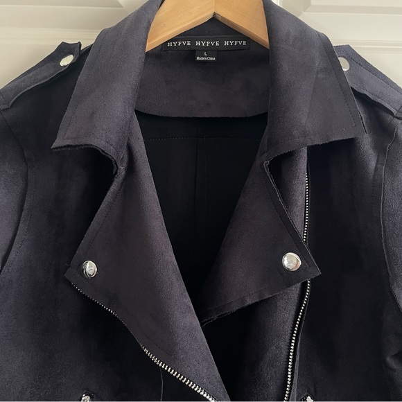 HYFVE Black Suede Moto Jacket with Silver Zippers Bikecore Wismsygoth - Picture 2 of 13